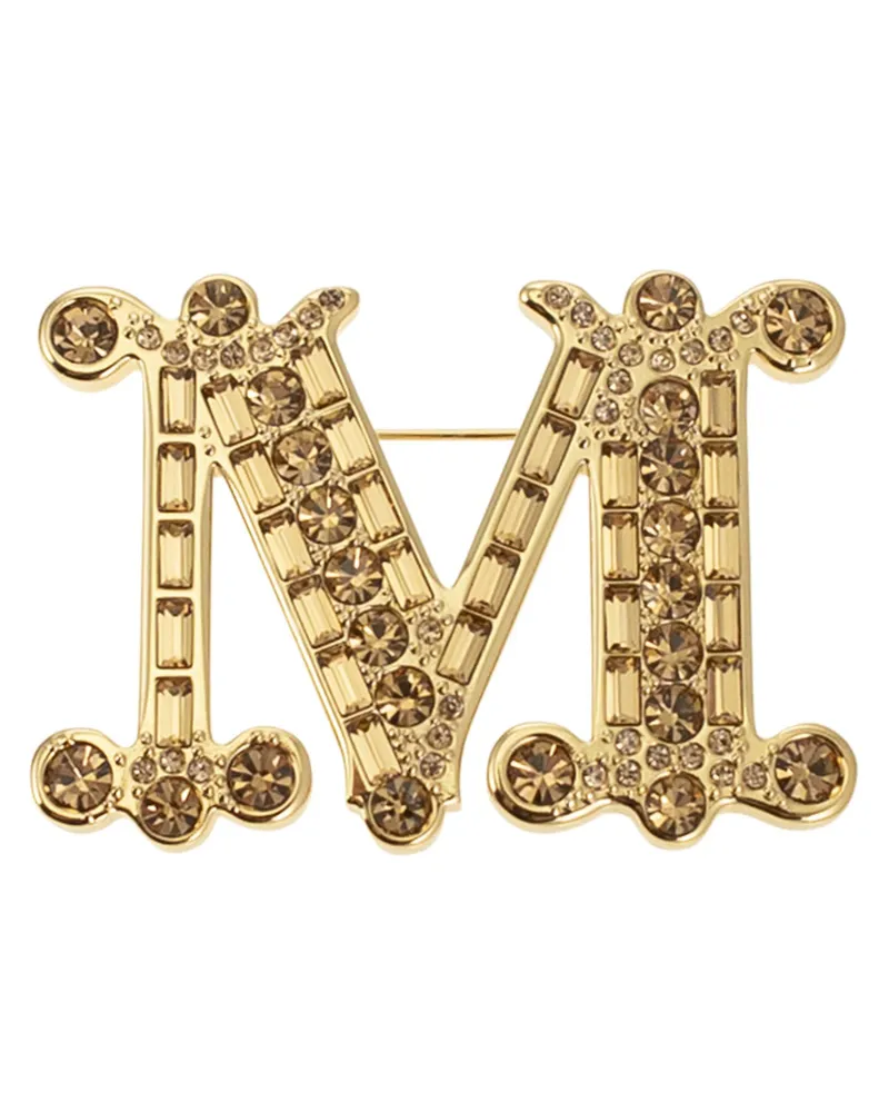 Max Mara Bath2 Monogramm Brosche mit Kristallen Mustard