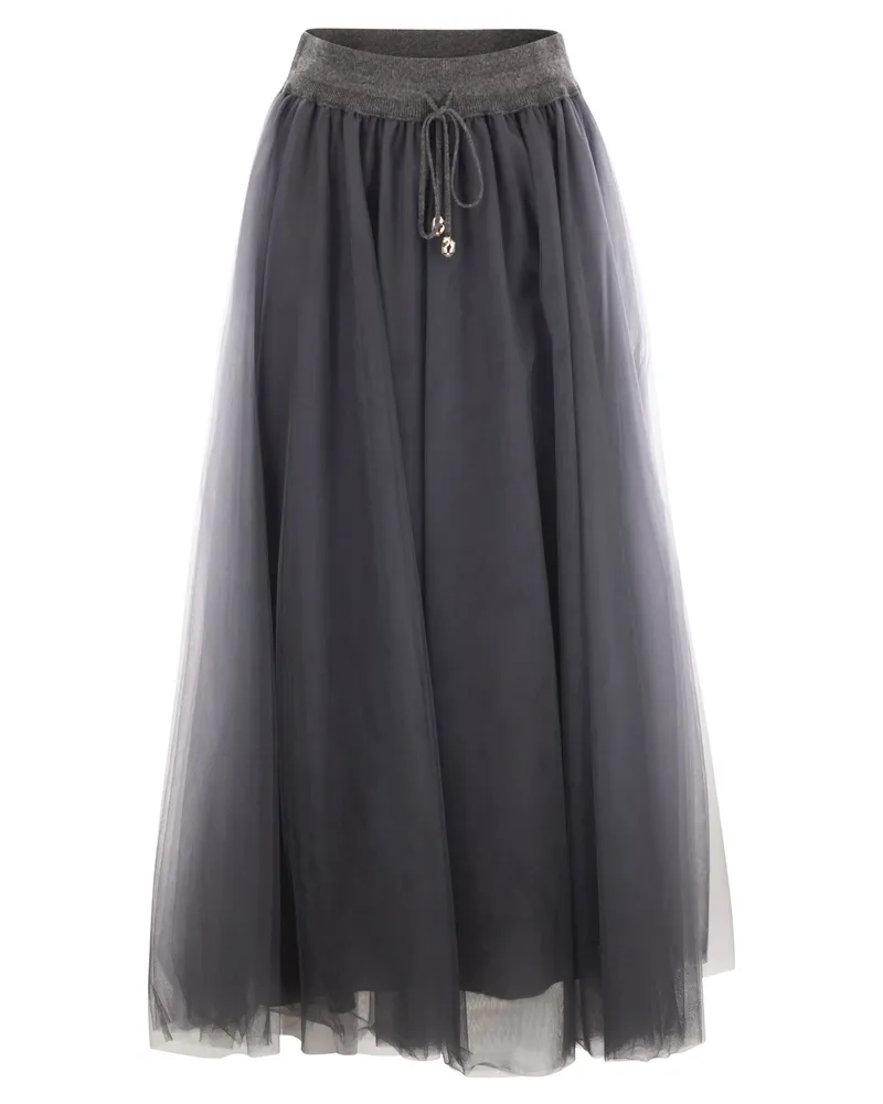 Fabiana Filippi Tulle Midi Skirt Grey