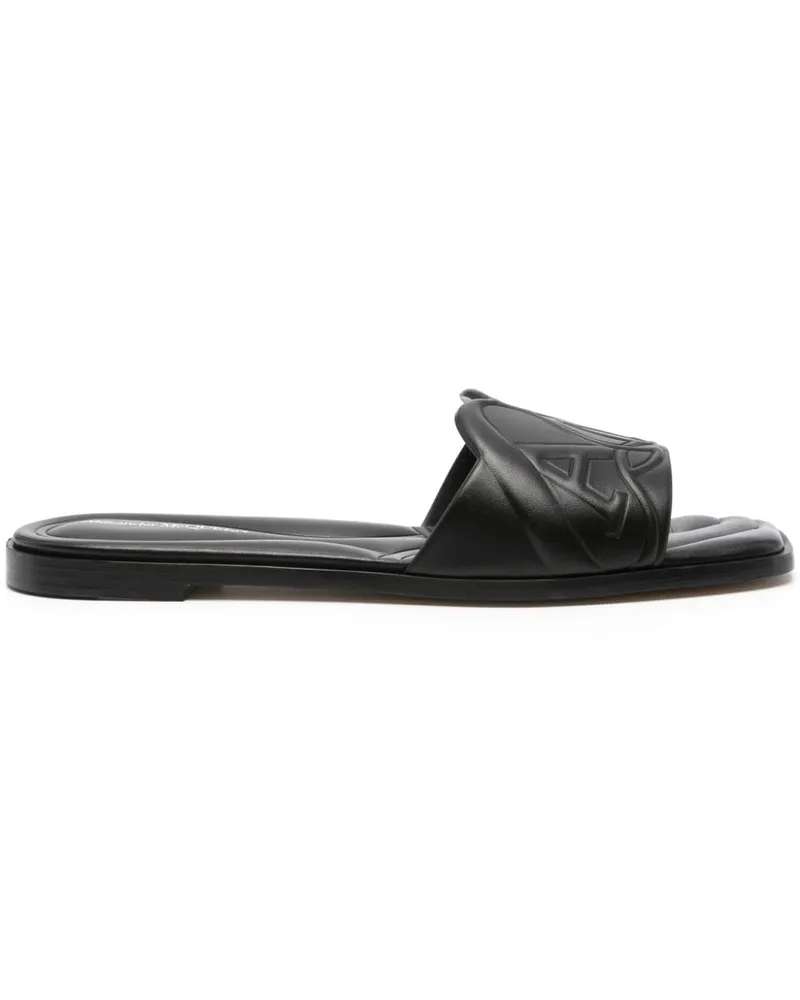 Alexander McQueen Alexander MC Queen Seal Leder flache Sandalen Black