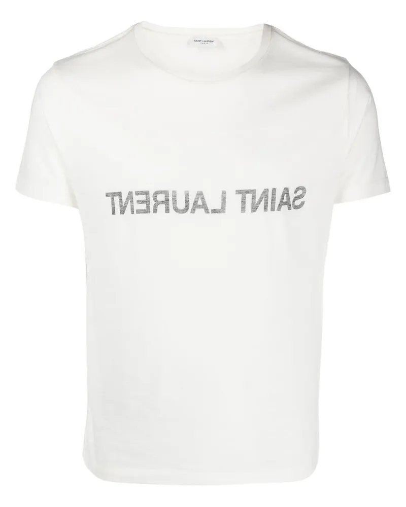 Saint Laurent Logo Baumwoll -T -Shirt White