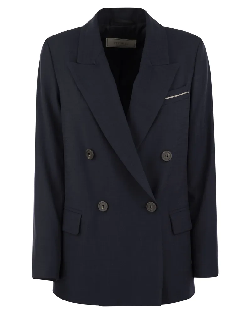 Peserico Viscose Blend Double Breasted Blazer Blue