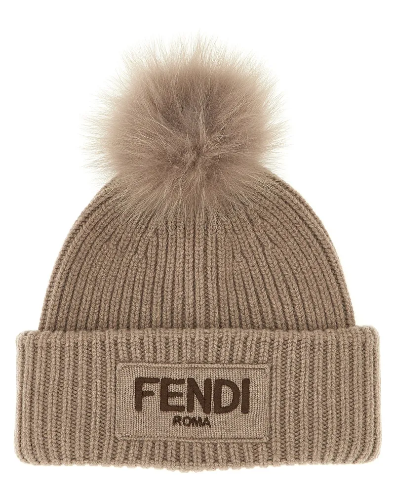 Fendi Pom Pom Beanie Beige