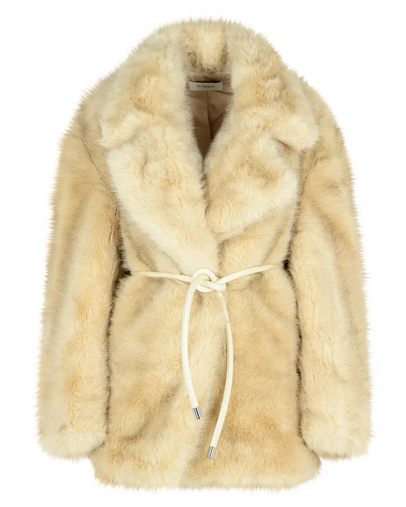 SPORTMAX Rosaria' Beige Faux Fur Fell Belted Jacke Beige