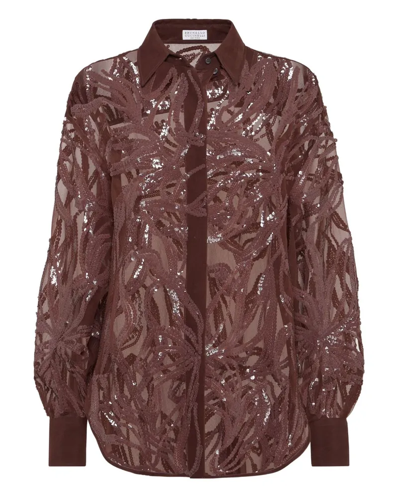 Brunello Cucinelli Seidenhemd Bordeaux