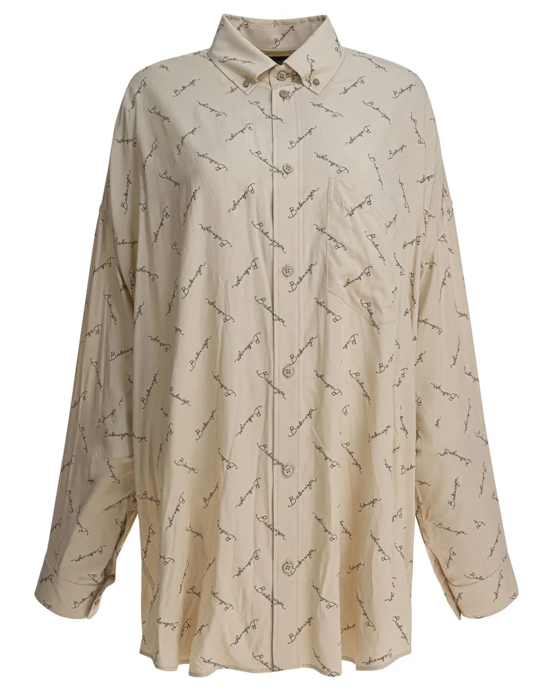 Balenciaga Übergroßes Hemd mit Logo Beige
