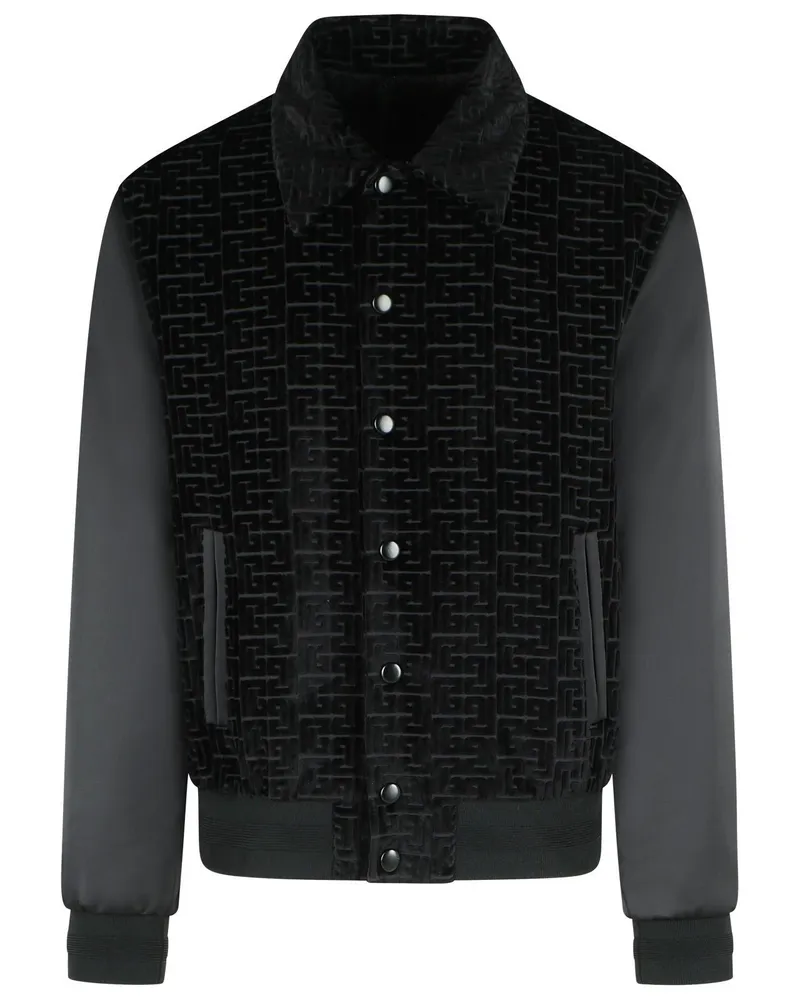 Balmain Bomberjacke „Monogram“ aus Baumwolle und schwarzer Viskose Black