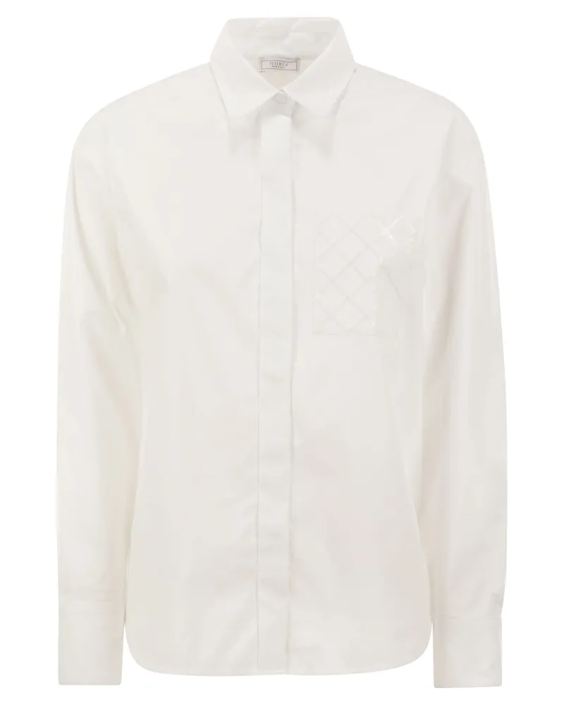 Peserico Stretch -Baumwollpopelhemd White