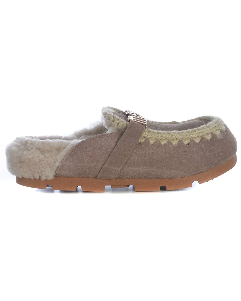 Mou Pantoffeln "Winter Bio -Folie" aus echtem Schaffell Wildleder Beige
