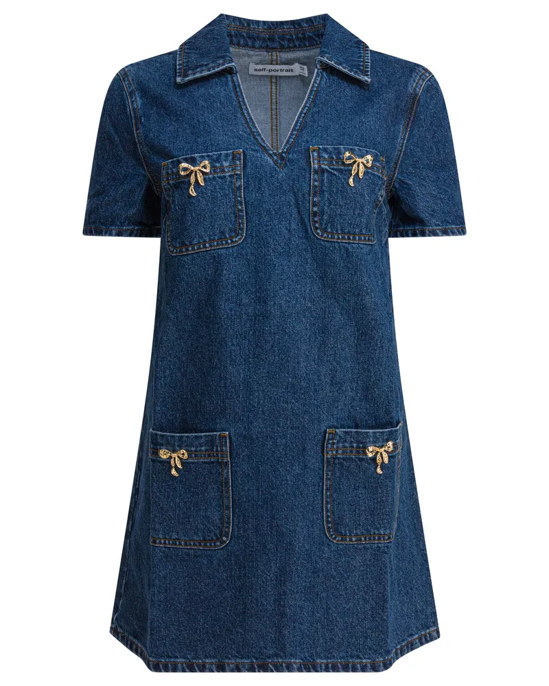 Self-Portrait Selbstporträt-Jeanskleid mit Schleifendetail Blue