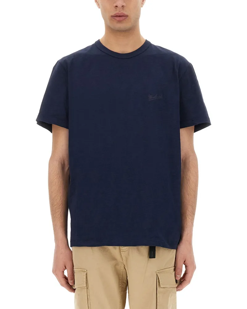Woolrich flammten Baumwoll -T -Shirt Blue
