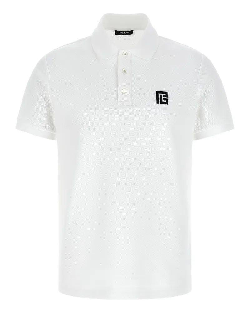 Balmain Poloshirt mit -Stickerei White
