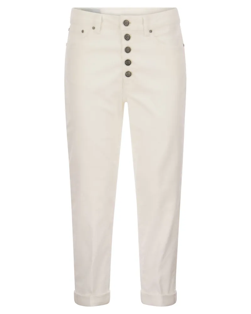 Dondup Koons Multi Striped Samthose mit Juwelenknöpfen Weiss
