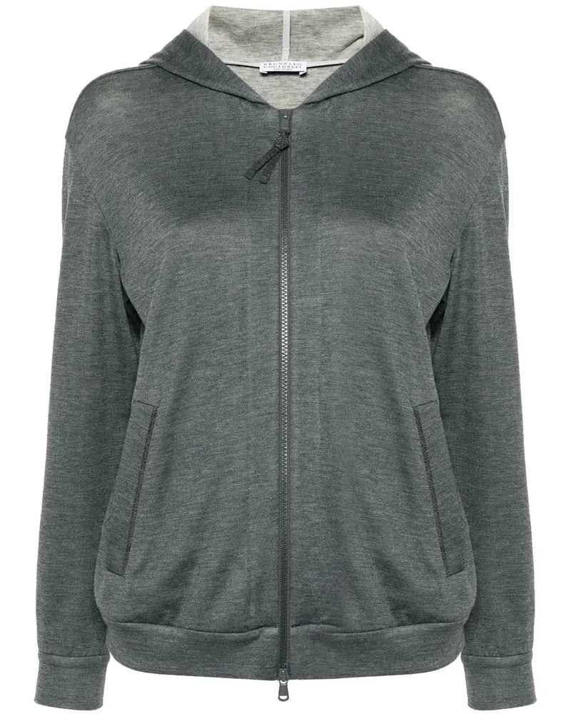 Brunello Cucinelli Baumwolle und Seidenmischung Hoodie Grey
