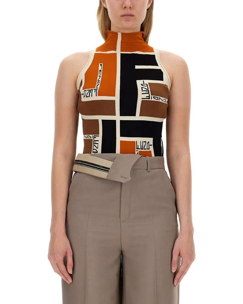 Fendi ff Puzzle -Muster oben Multicolour