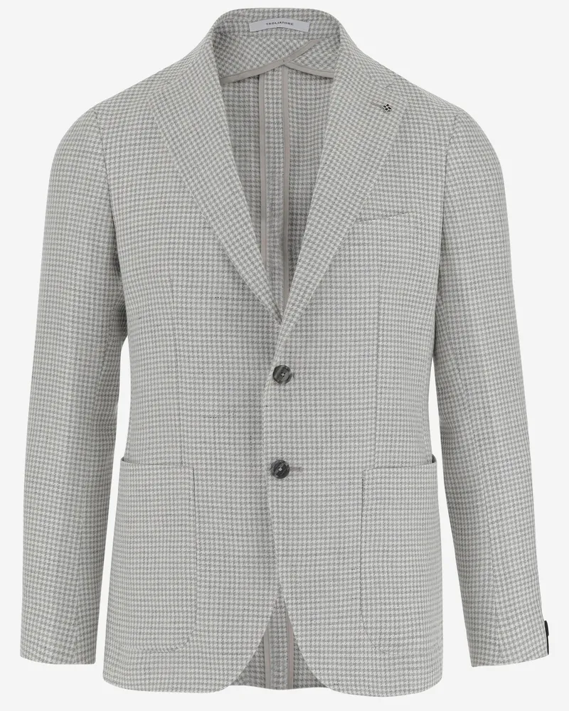 Tagliatore Leinenmischung Single Breasted Jacke mit Houndstooth -Muster Cream