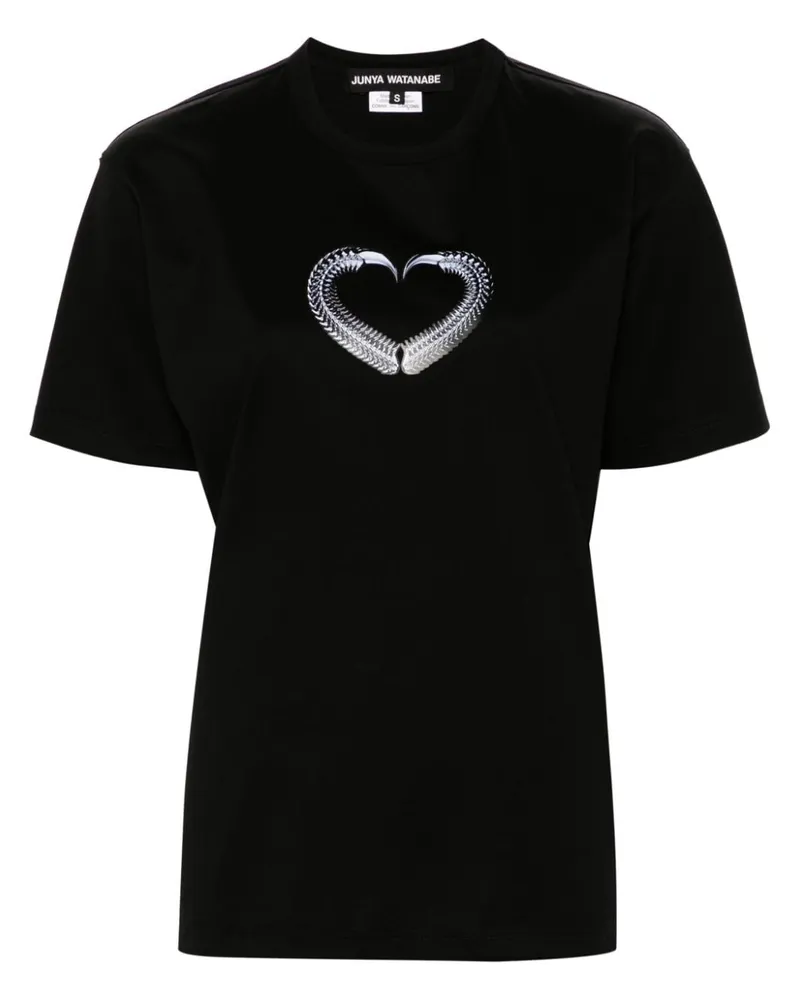 Junya Watanabe bedruckte Baumwoll -T -Shirt Black