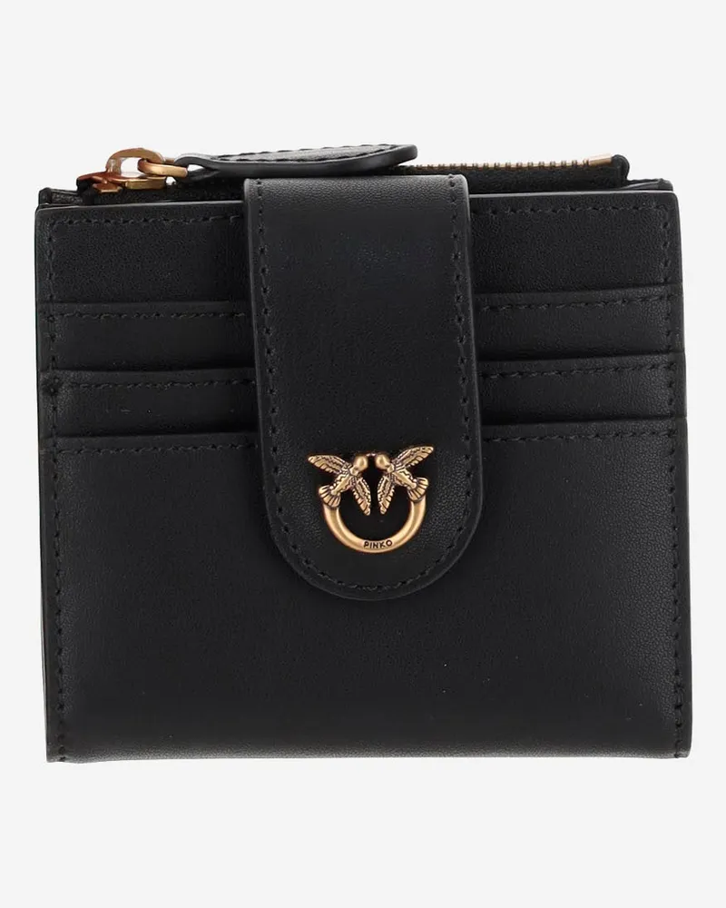 Pinko Pink -Leder -Brieftasche mit Logo Black