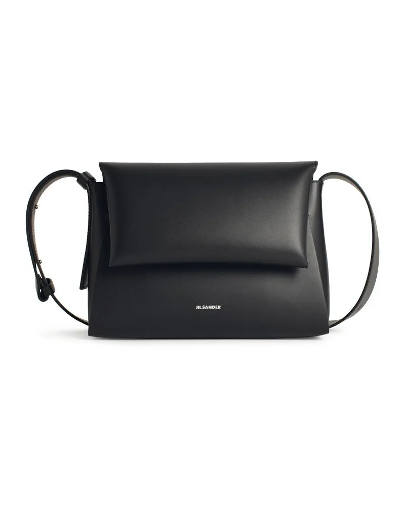 Jil Sander Small 'Messenger' Black Lear Tasche Black