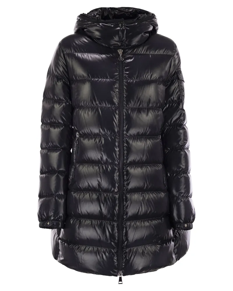 Moncler Courcelles Midi Down Jacke mit Kapuze Dark