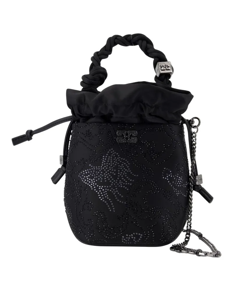 Ganni Bou mini Blume Geldbeutel  Satin schwarz Schwarz
