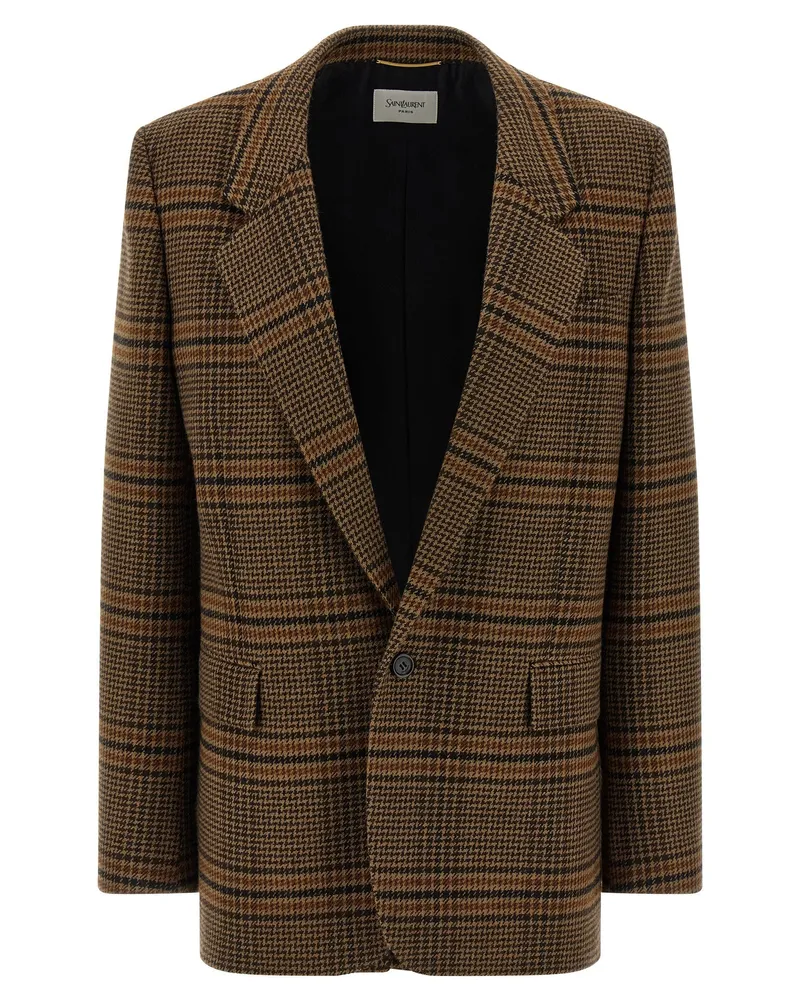 Saint Laurent Prince-of-Wales-Wollblazer Brown