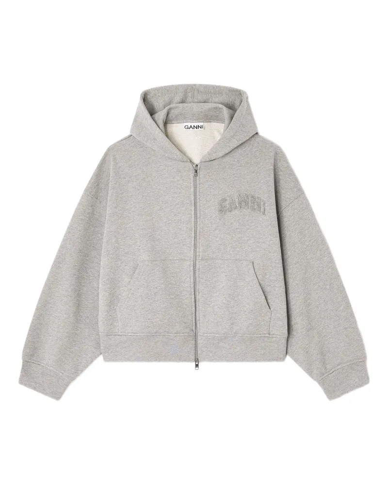 Ganni Kapuzenpullover aus Bio-Baumwolle mit Reißverschluss Grey