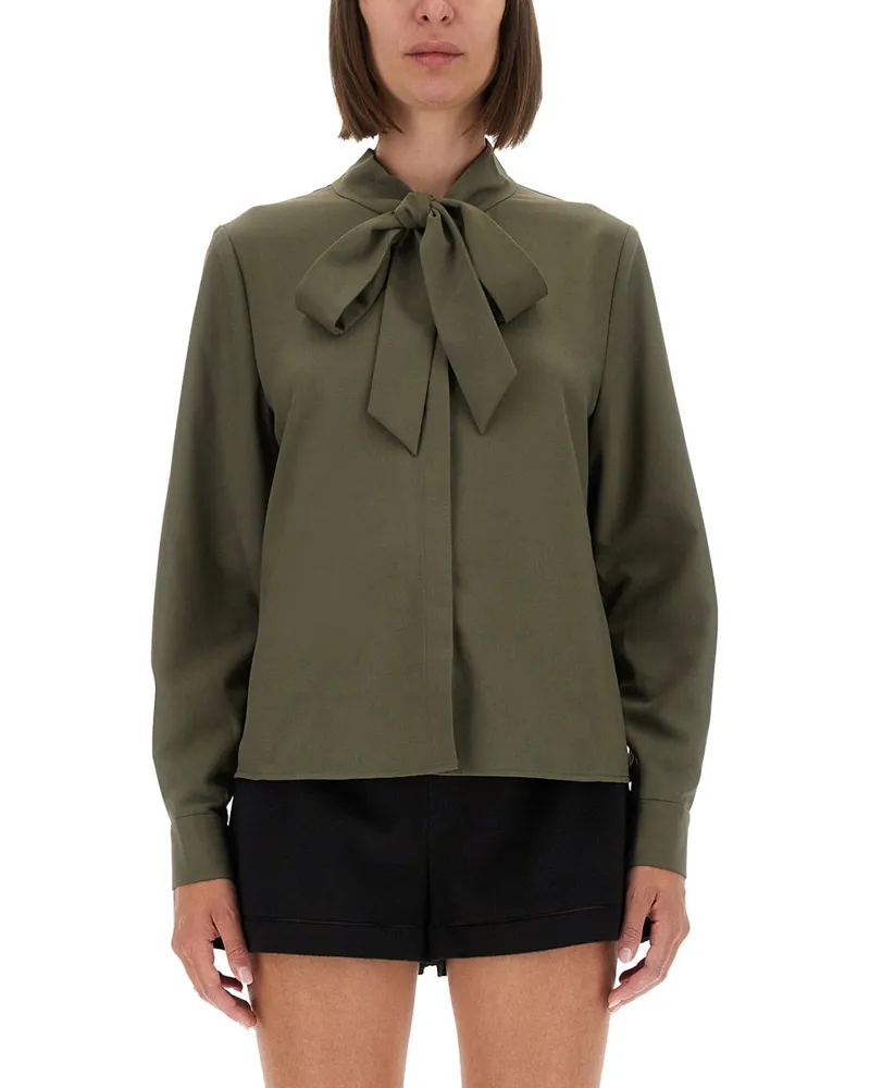 Self-Portrait Selbstporträt -Twill -Hemd mit Bogen Green