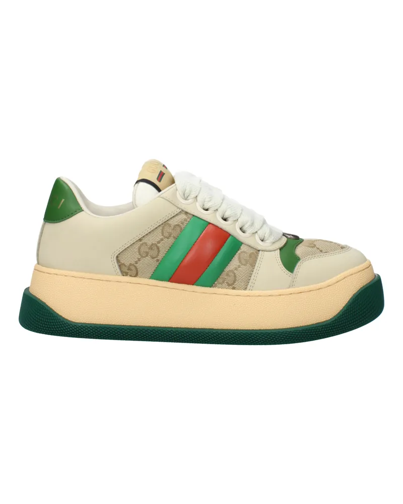 Gucci Screener Sneakers Damens Wildleder Beige/Grün -