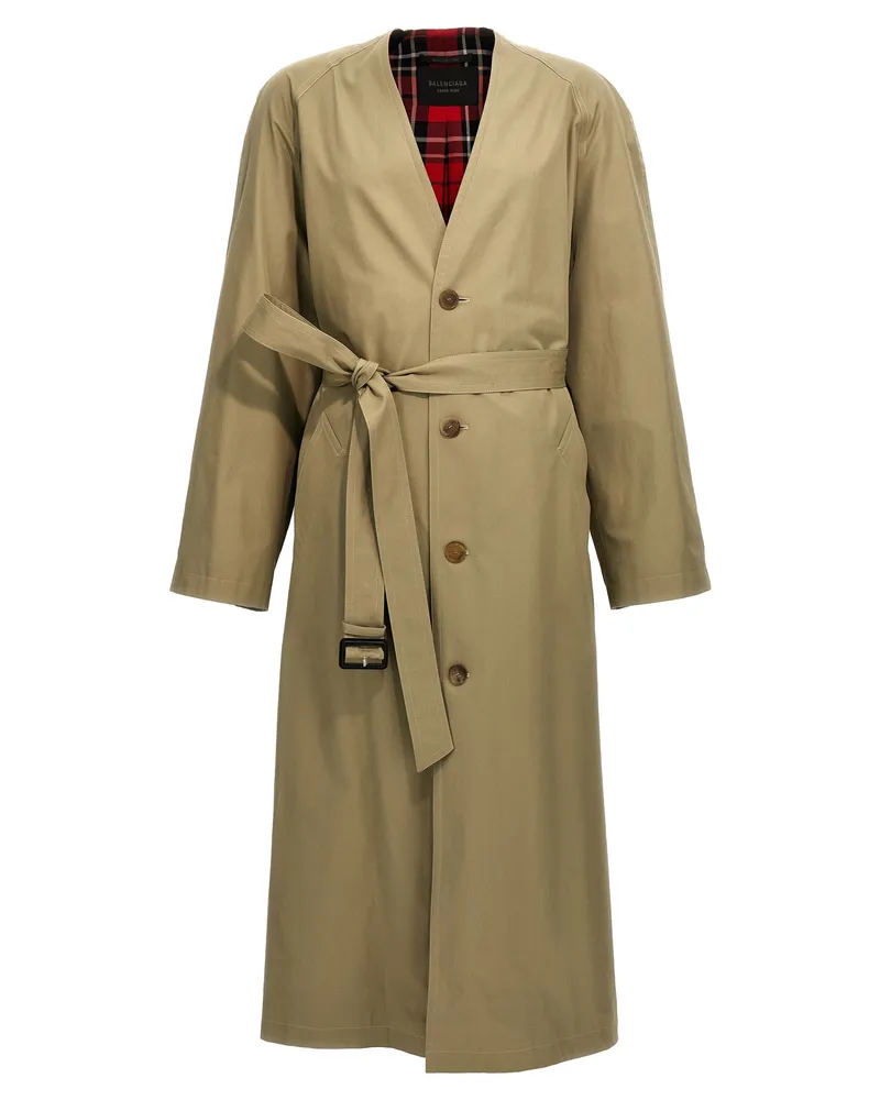 Balenciaga Check -Futter übergroße Trenchcoat Beige