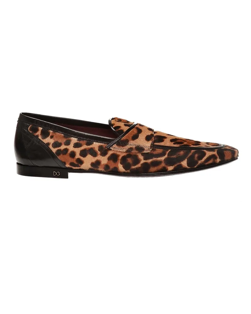 Dolce & Gabbana Leopard Print Pony Hair Loafers Braun