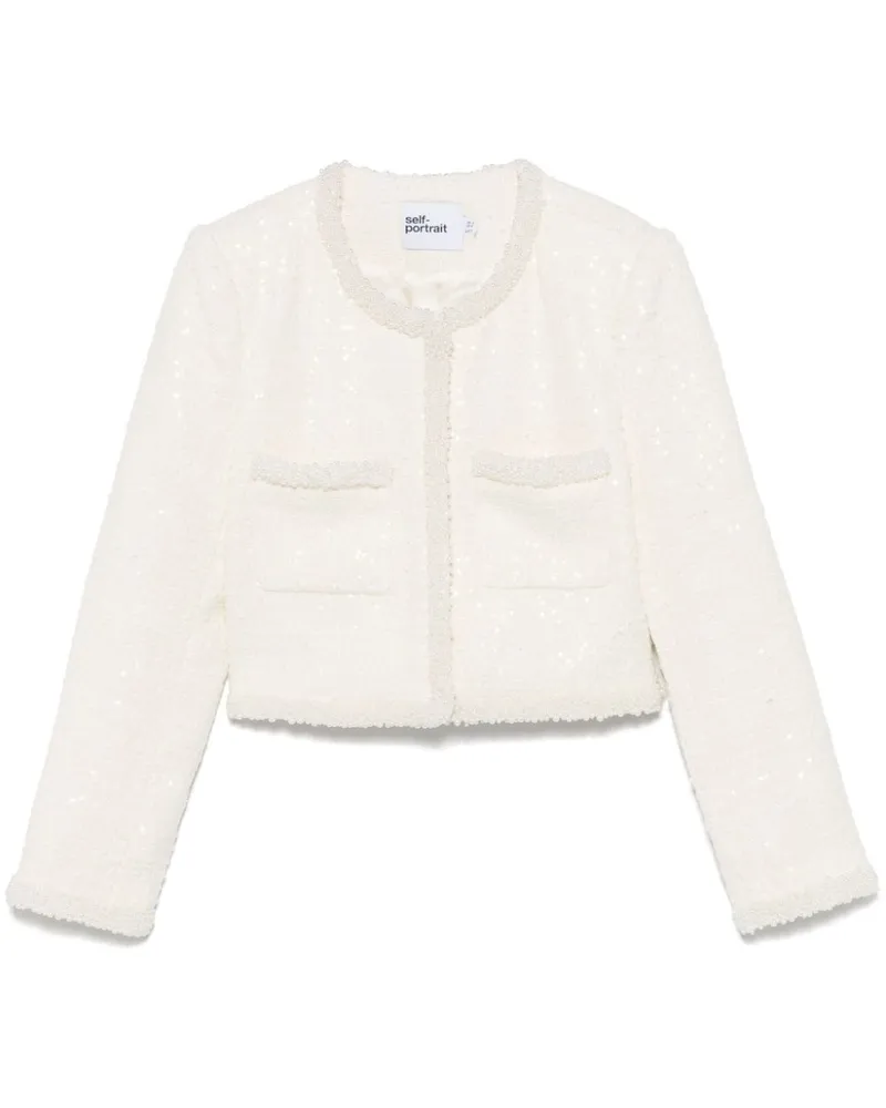 Self-Portrait Bouclé Jacke mit falschen Perlen Cream
