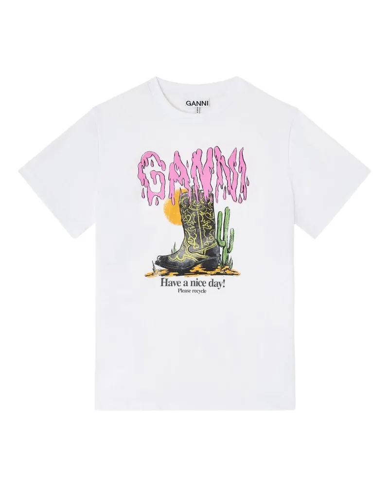 Ganni Boots T-Shirt aus Bio-Baumwolle White