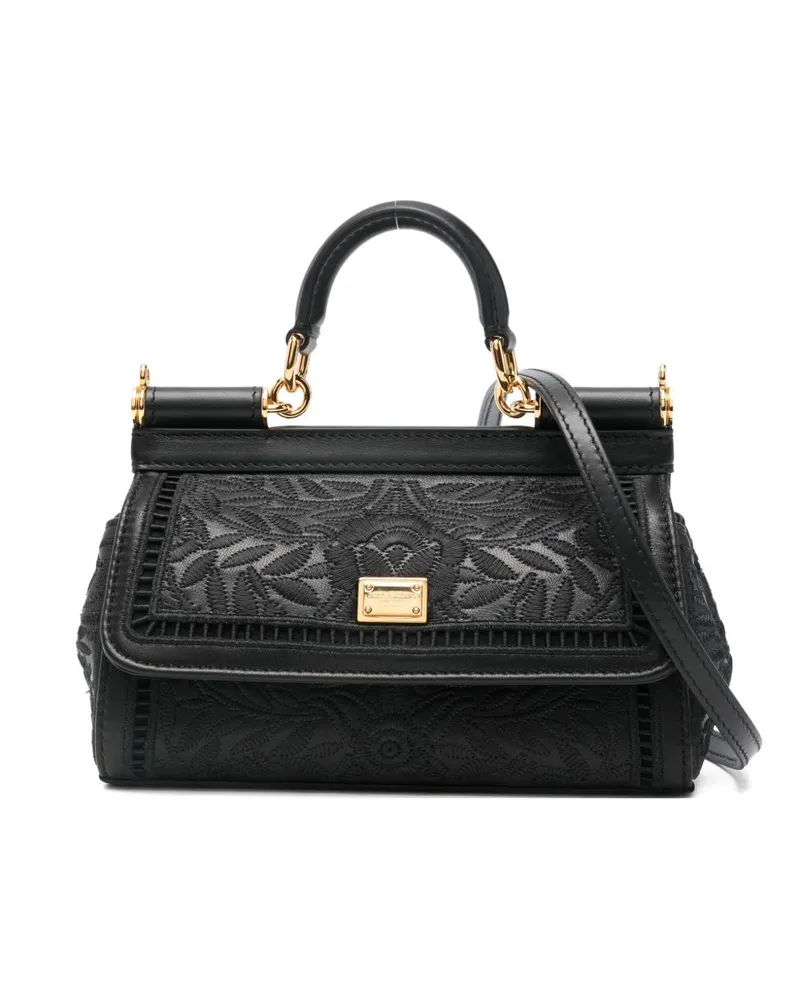 Dolce & Gabbana Sicily Kleine bestickte Handtasche Black