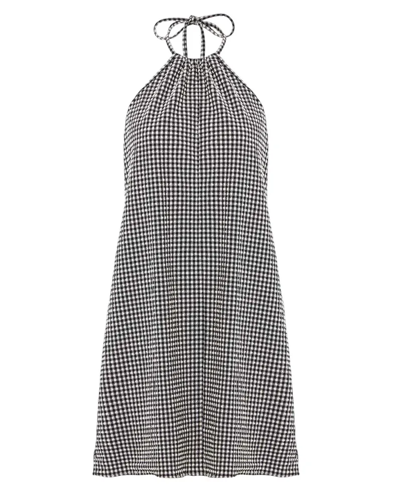Hunza G Mini Kleid im Seersucker Check, schwarzer Scheck Black.gingham