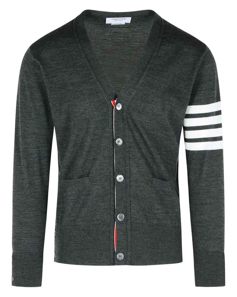 Thom Browne 4 -bar' dunkelgrauer jungfräuliche Woll -Strickjacke Grey
