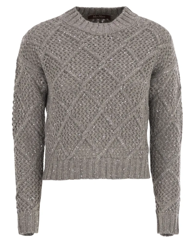 Max Mara Ellade Boxy Wolle und Kaschmirspringer mit Pailletten Grey