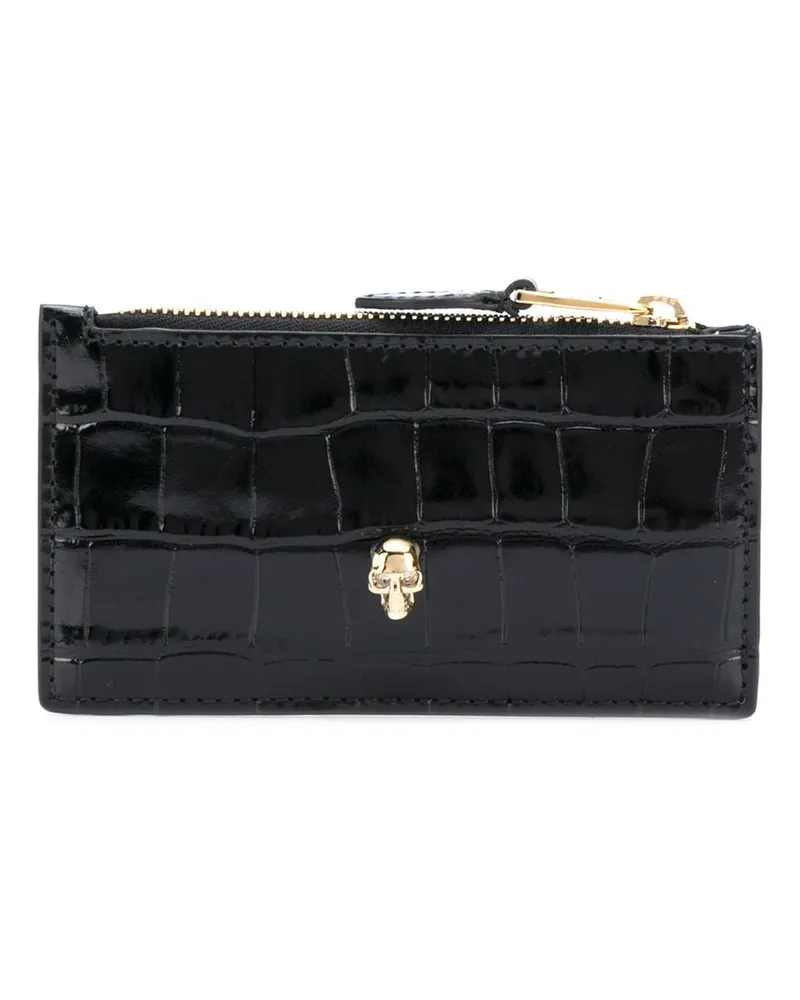 Alexander McQueen Alexander MC Queen Skull Reißverzerrte Leder -Kreditkartenhülle mit Reißverschluss Schwarz