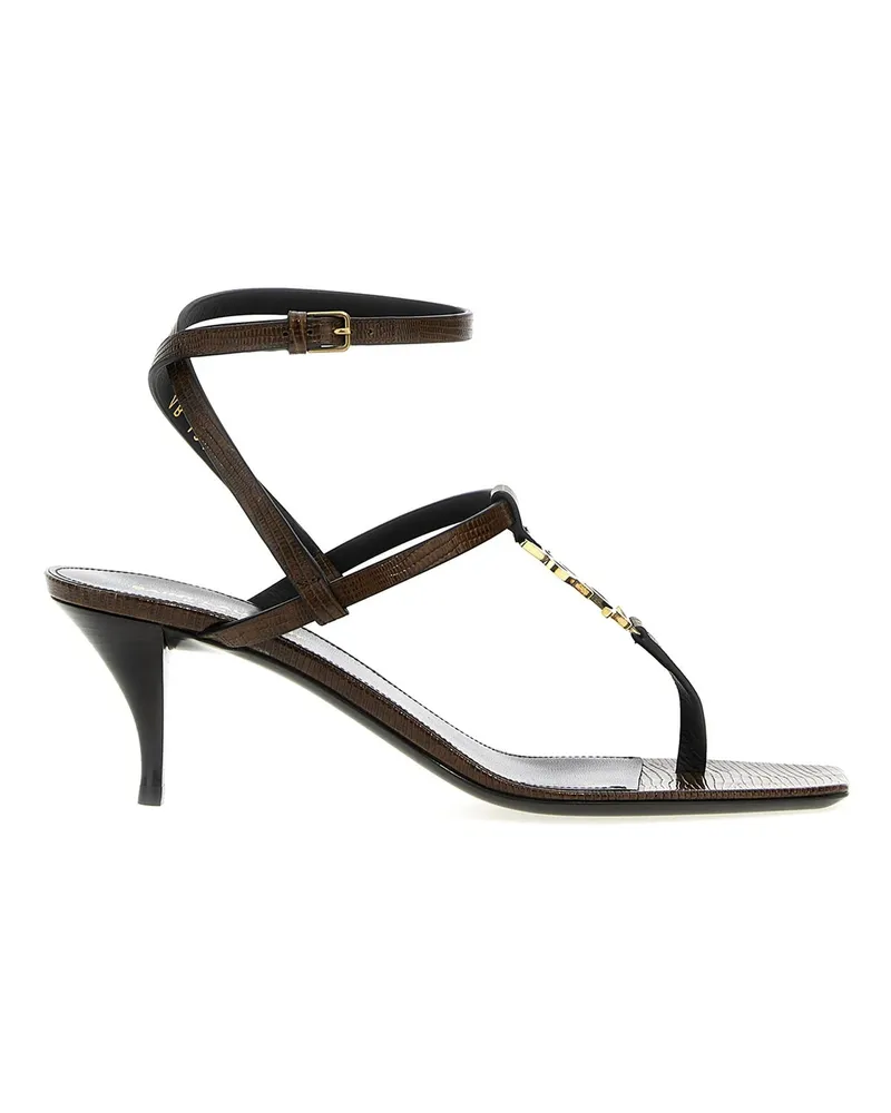 Saint Laurent Cassandra Leder Flip Flop Sandalen Braun