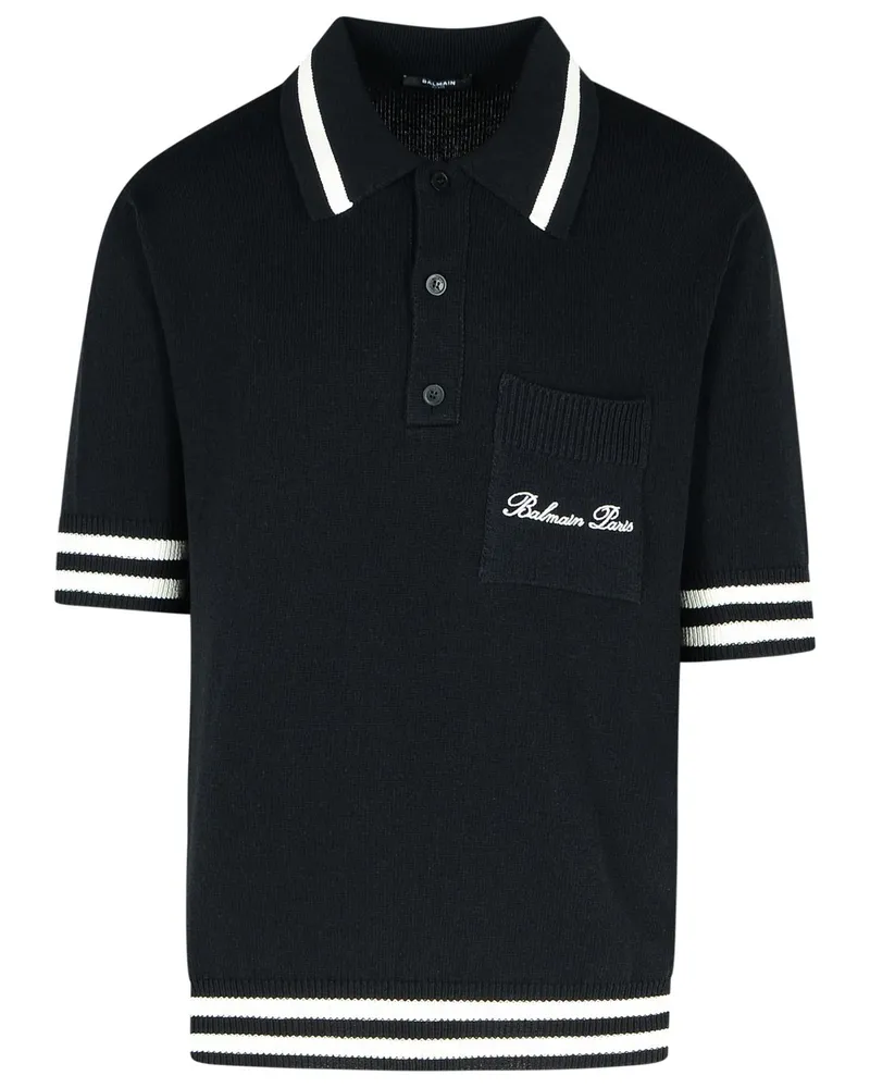 Balmain Signature' schwarzes Baumwollmisch -Polohemd Black