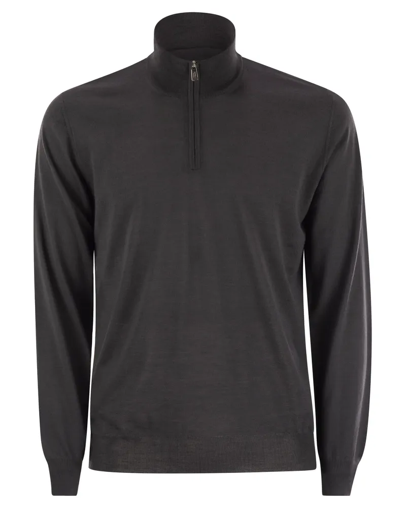Fedeli Favonio Superfine Wolle Halbzips -Pullover Anthracite