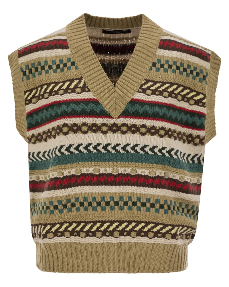 Max Mara Vicino Cotton Jacquard Garn Weste Coat Beige