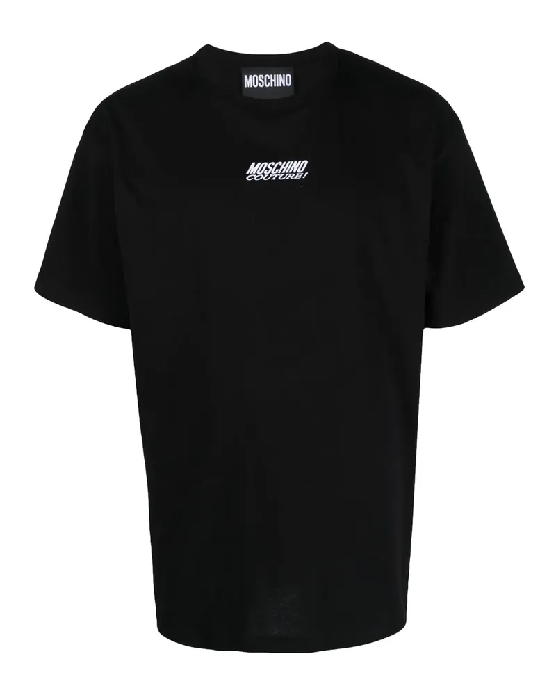 Moschino Logo bestickter Baumwoll -T -Shirt Black