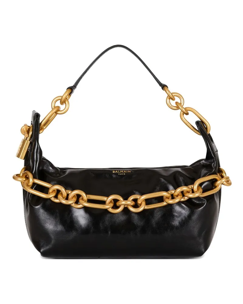 Balmain Sync mittelgroße Leder -Umhängetasche Black