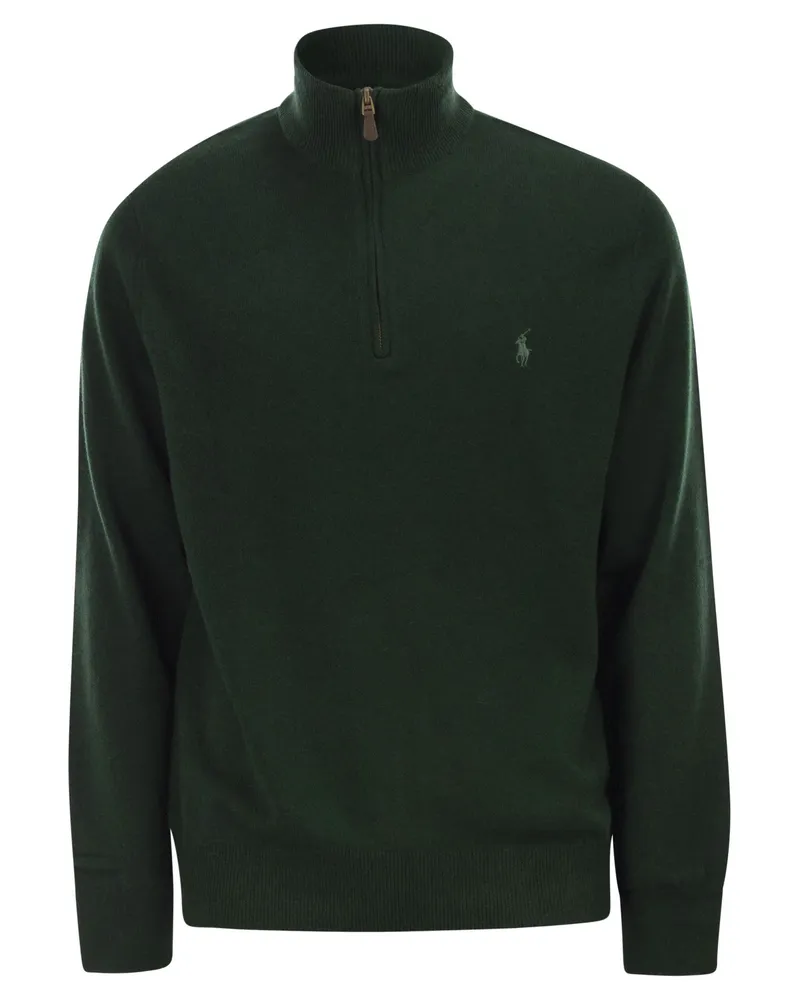 Ralph Lauren Wollpullover mit halbem Reißverschluss Green