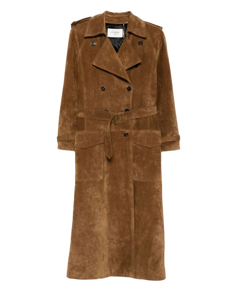 Saint Laurent Leder -Trenchcoat Marrone