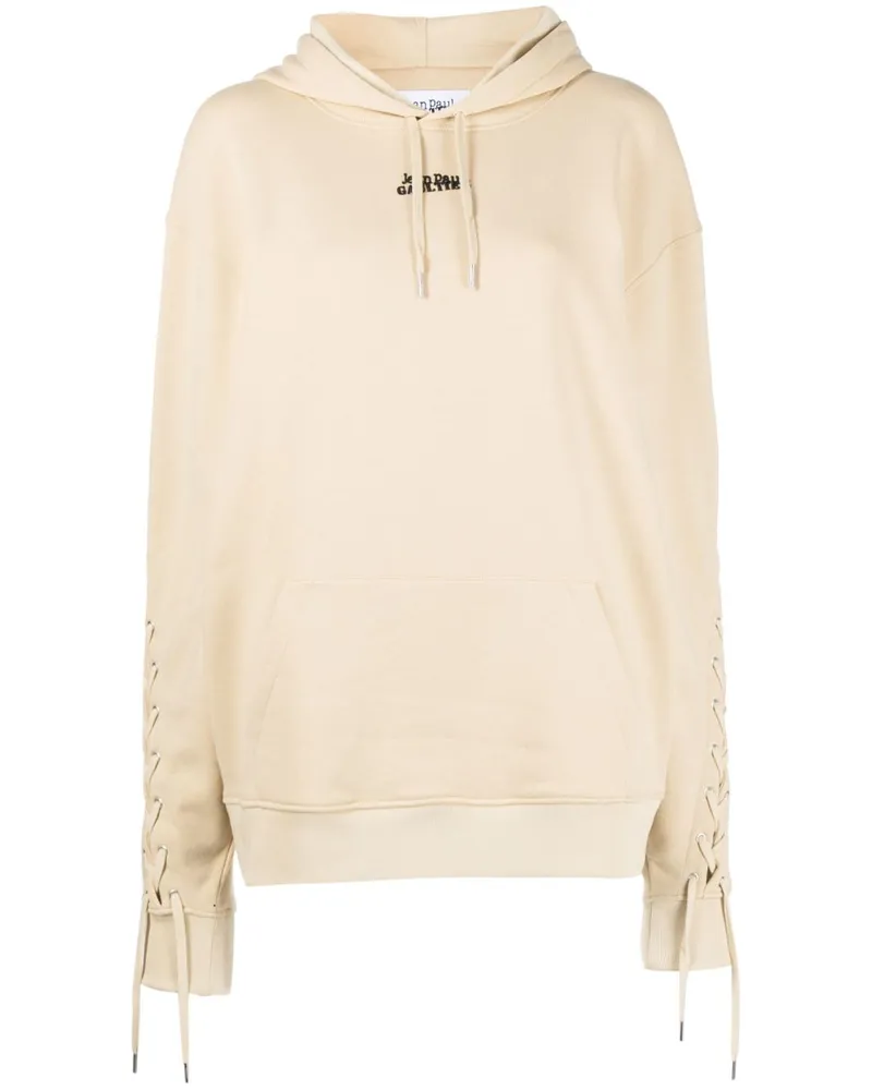 Jean Paul Gaultier Logo Baumwoll Hoodie Beige