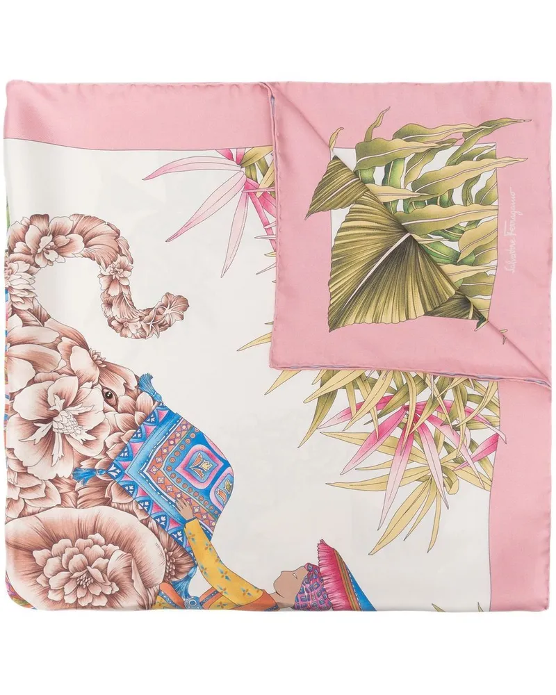 Ferragamo bedrucktes Seide Foulard Pink