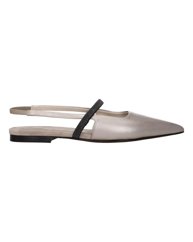 Brunello Cucinelli Damens Ballerinas Leder Grau/Perle -