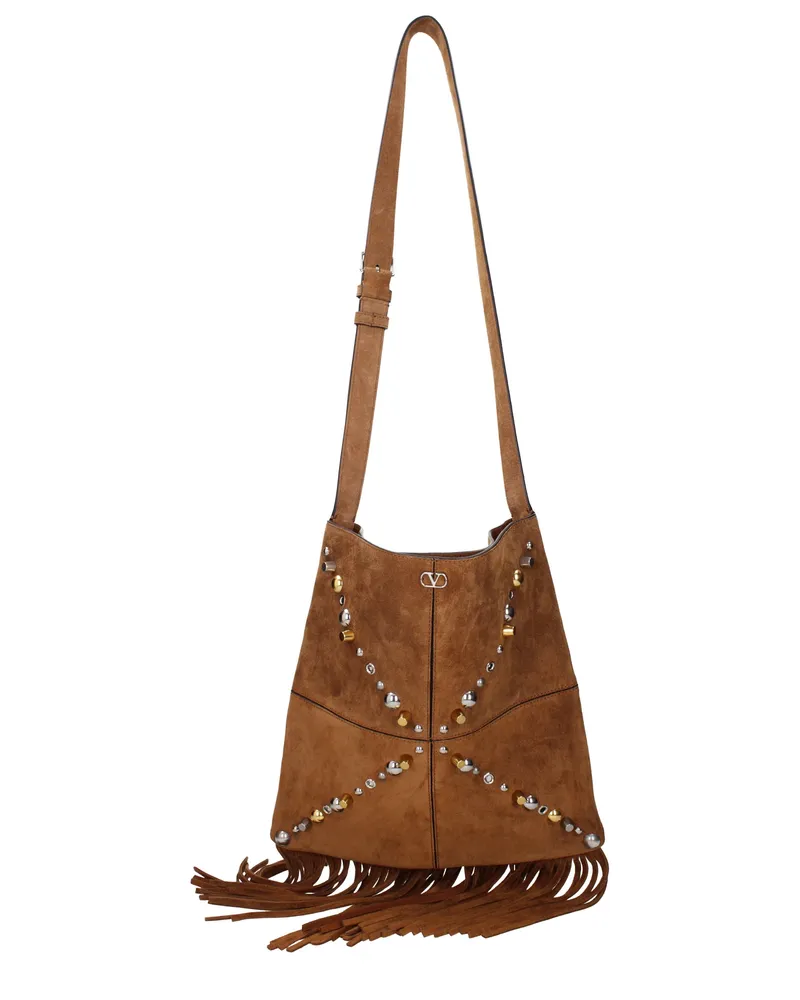 Valentino Garavani Nellcôte Herrens Umhängetasche Braunes Wildleder/Kupfer -