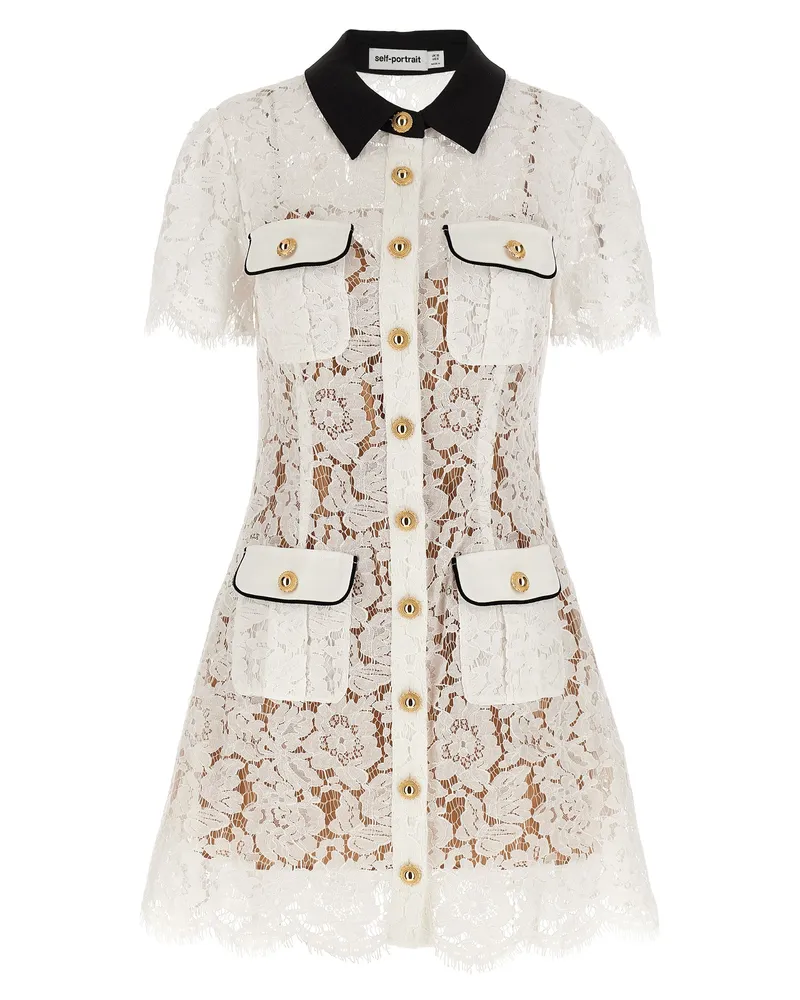 Self-Portrait Selbstporträt-Minikleid „White Lace Contrast Collar White